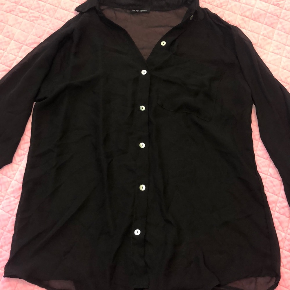 sheer button up top